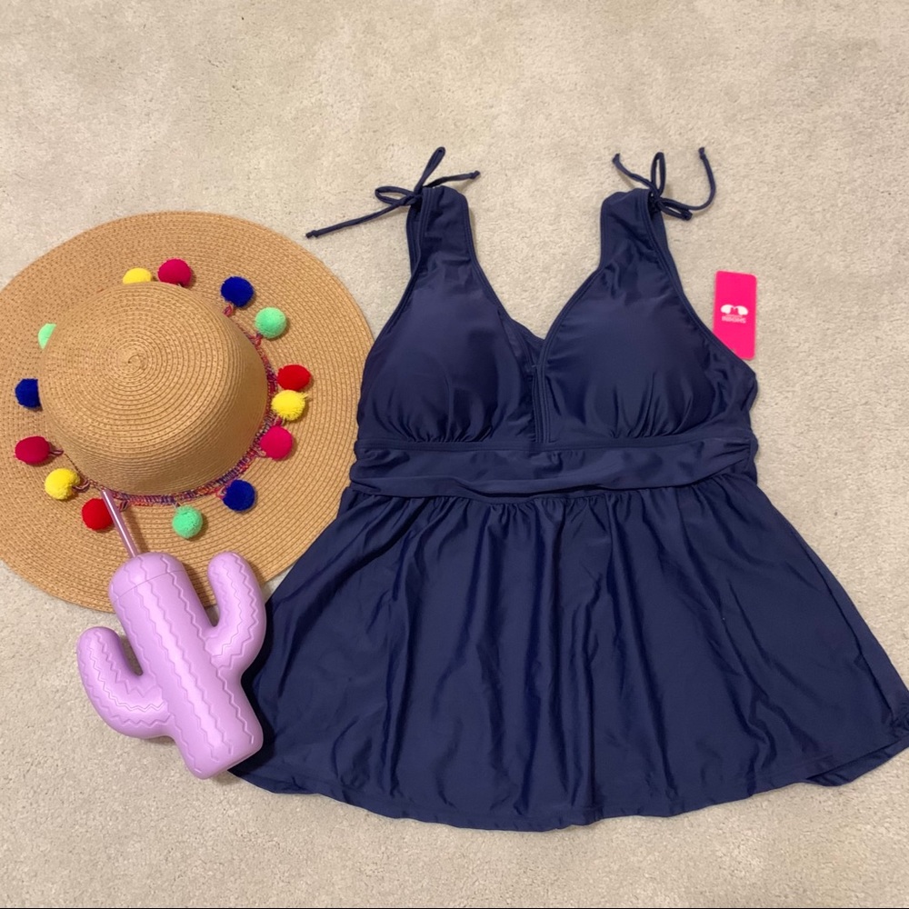 NWT Shekini Navy Tankini Fit & Flare Swimsuit Top